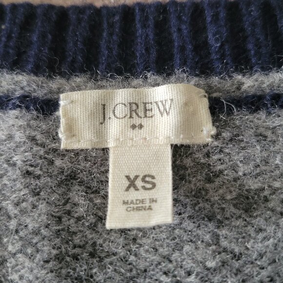 J. Crew Lambs Wool Crew Neck Striped Sweater Navy Gray - Picture 2 of 11